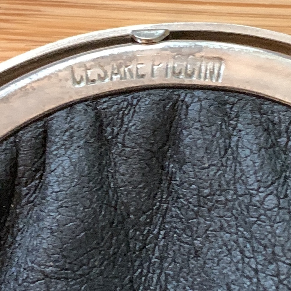 Cesare Piccini || Vintage Made in Italy Black Leather Silver Sphere Coin Purse - Picture 3 of 17